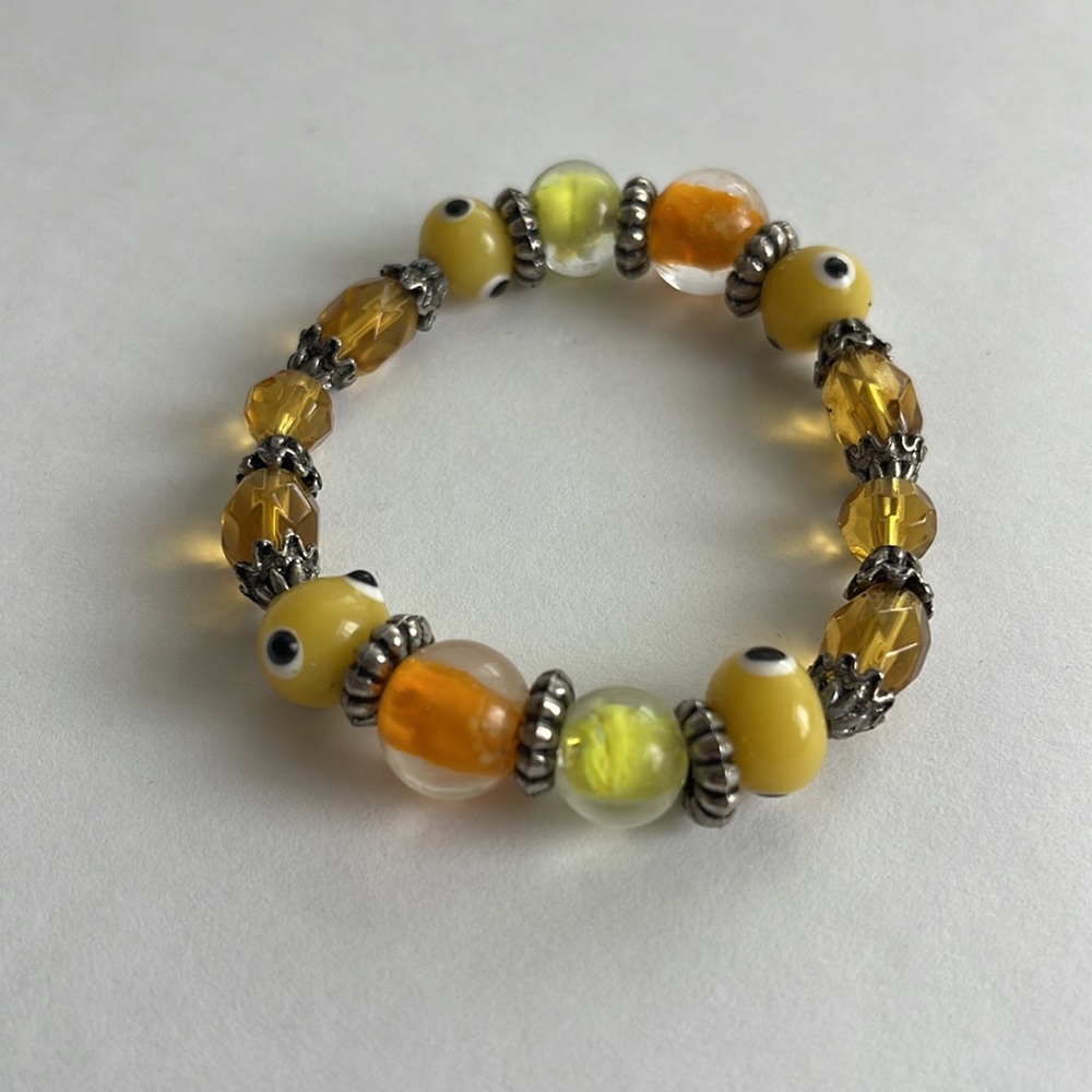 Yellow Evil Eye beaded elastic stretch bracelet